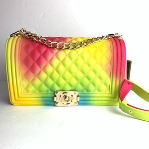 NEW Mix Tone Rainbow Quilted Jelly Crossbody Bag